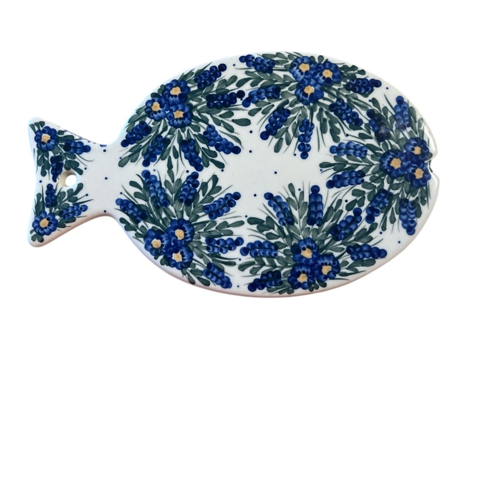 Handmade Unikat Blue and Green Fish-Shaped Ceramic trivet vintage made
In Poland